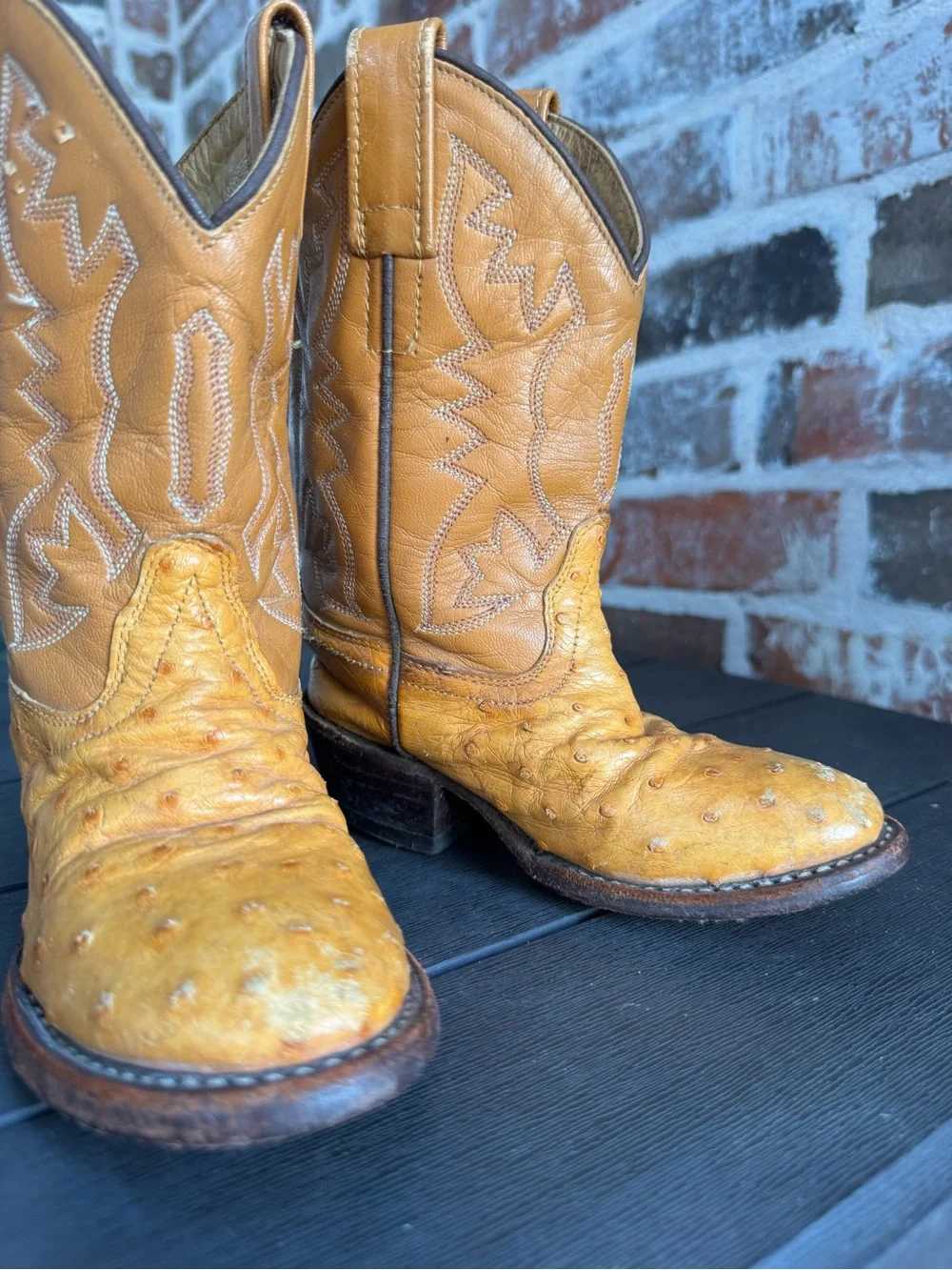 🤠 Handcrafted Vintage Kids Full-Quill Ostrich Cowboy Boots - Size 5 Y